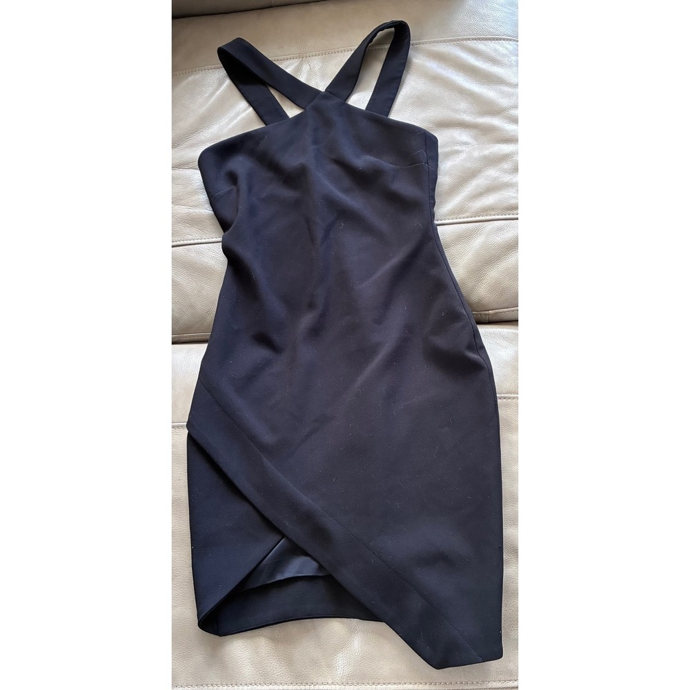 LIKELY Black Halter Criss Cross Neck Asymmetrical Tulip Wrap Dress Womens Size 4